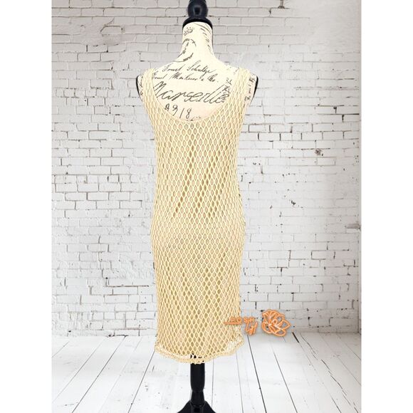 Zara Scoop Neck Fishnet Dress Beige Small - Picture 3 of 10